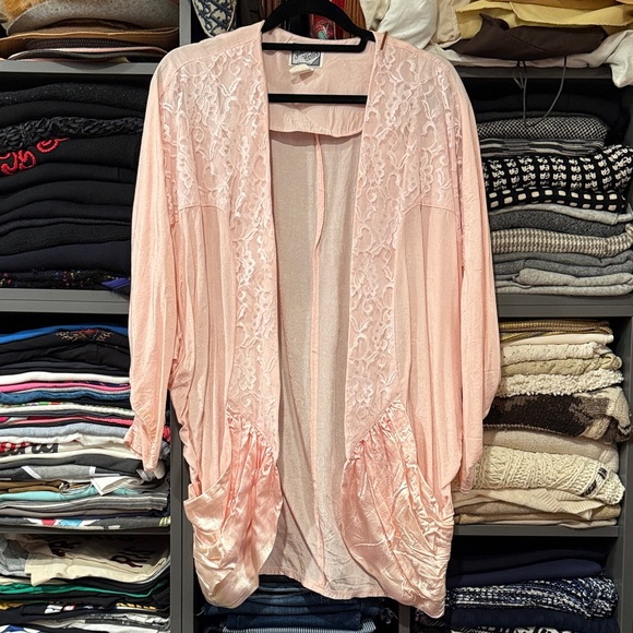 Jon Wesley by Pacino Tops - VINTAGE 1980s Pink Lace Open Cardigan